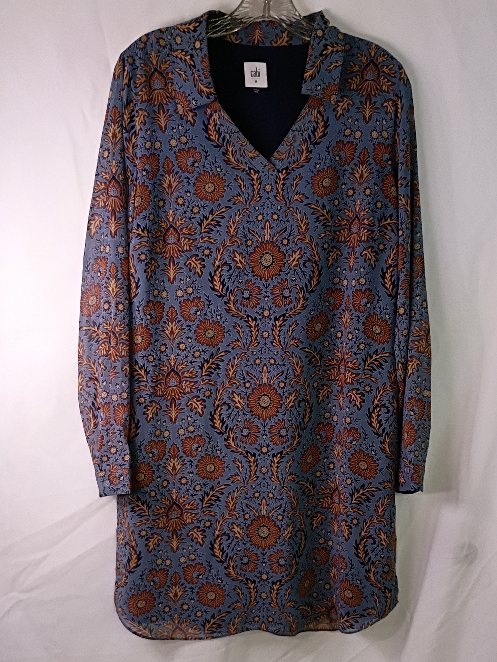 Cabi Blue Floral Long-Sleeve Shift Dress